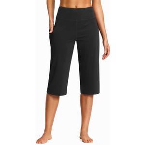 ISEEGZ 18" Capri Pants for Women High Waist with Pockets Women's Capris Workout Yoga Pants Loose Straight Leg XL