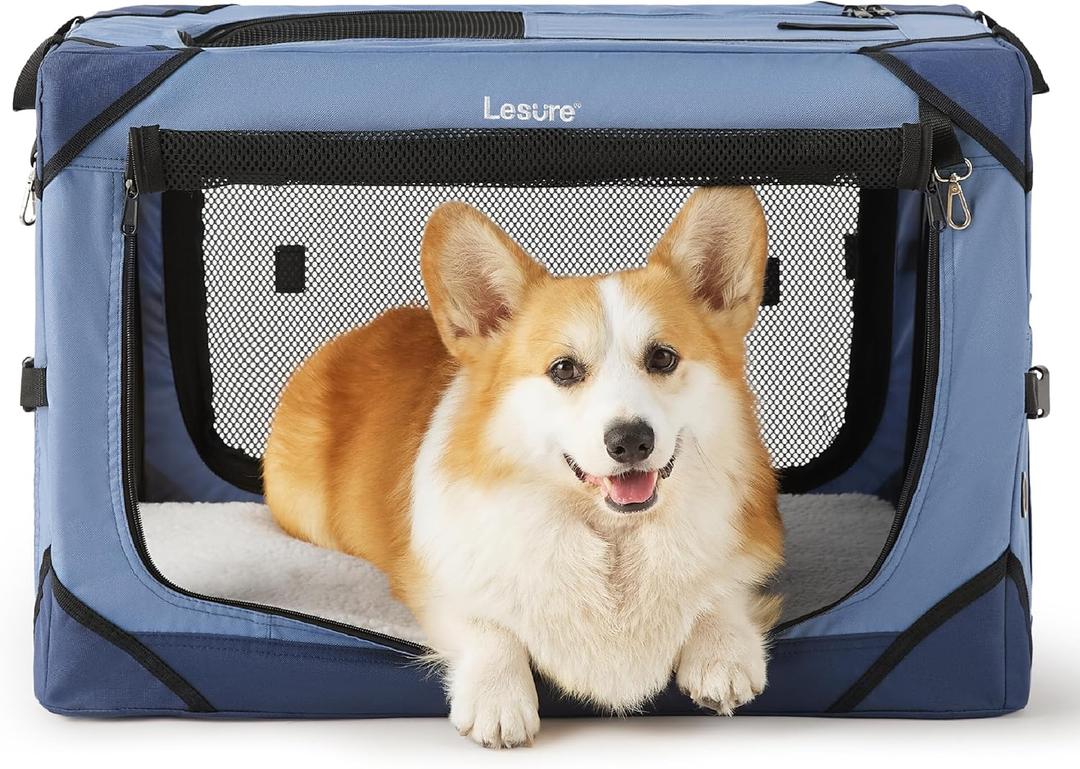 Lesure Collapsible Dog Crate - Portable Travel Kennel for Small Dog, 4-Door Pet Crate with Mesh Windows, Indoor & Outdoor, Blue (26.0"L x 18.0"W x 18.0"H)
