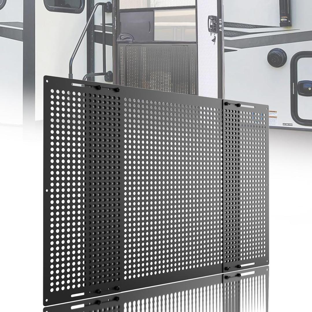 Adjustable RV Screen Door Protector 22"-31.5" - Aluminum Pet Safety Grille Guard, Essential for Campers & Trailers, Easy Assembly Required - Black