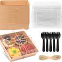 7 x 7 x 2.6 Inches Large Charcuterie Boxes with Clear Lids, 50 Pack Disposable Square Brown Bakery Boxes, To Go Paper Food Container for Cake Slices, Sandwiches, Cookies, Dessert