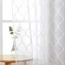 Bujasso White Sheer Curtains 63 inch 2 Panels Embroidered Geometric Light Filtering Window Curtains for Living Room Bedroom Modern Moroccan Window Treatment Set White Drapes Grommet Top W38 xL63 x2