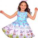 Gorkonpy Easter Dresses for Girls Toddlers Kids Bunny Flower Dress for Spring Party (Blue)