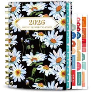 Ymumuda 2026 Planner, Daily Weekly and Monthly PlannerJan 2026 - Dec 2026, 8.4" x 6.3", 2026 Calendar Planner Book with Tabs, Spiral Notebook with Inner Pocket for Office Home School Supplies