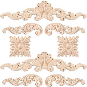 6 Pcs Wood Appliques and Onlays Large Size for Furniture Carved Onlays DIY Decorative Wood Carving Decals for Wall Cupboard Door Bed Cabinet (Adorable Style)