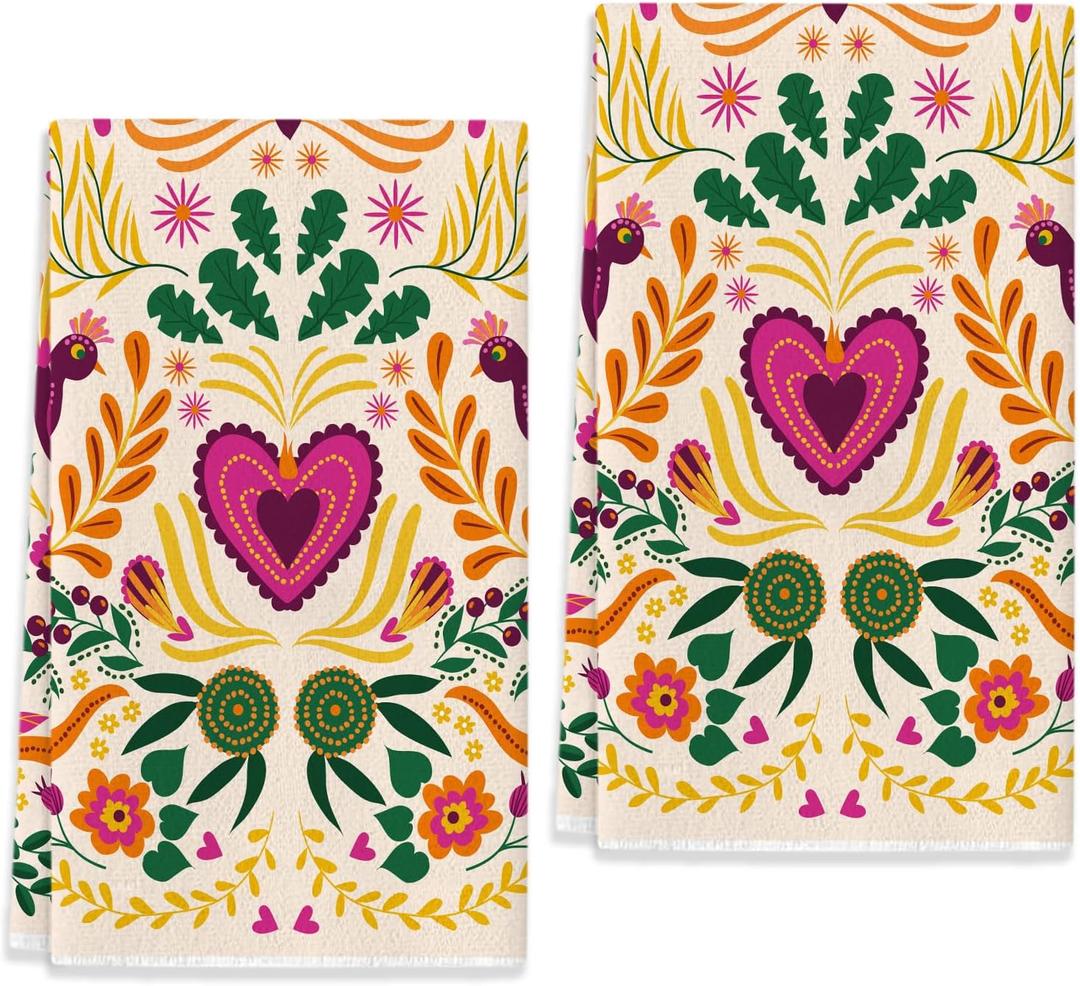 Sunwer Mexican Floral Kitchen Towels Cinco De Mayo Dish Towels Mexico Let's Fiesta 18x26Inch for Seasonal Holiday Home Decor Set of 2