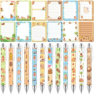 Dispowreath 24 Pcs Capybara Sticky Notes with Pens Christmas Cute Cartoon Self Adhesive Notepad Capybara Lover Gifts Black Ink Ballpoint Pen for Office Teacher Supplies Birthday Party Favors