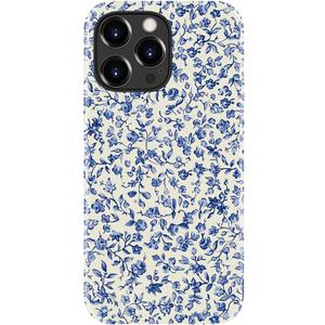 for iPhone 16 Pro Case - Wireless Charging Compatible - Dual-Layer Hard Shell + Silicone Cover - Shockproof Protective Phone Case with Cutee Designs for Women - Tiny Blue Flowers