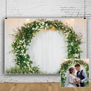 OERJU 7x5ft Romantic Wedding Backdrop 3D Arched Wreath White Curtain Bridal Floral Wall Photography Background Valentine's Day Bridal Shower Reception Ceremony Decor Banner Vinyl Wallpaper