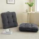 Washable Floor Pillow Cushion for Adults, Meditation Cushion Pillow, Large Square Floor Sitting, Removable Tufted Corduroy Cover, for Tatami Living Room or Yoga, 22x22 Inch, 2Pack, Machine Washable (Square Dark Grey)