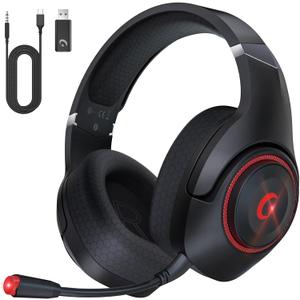 Wireless Gaming Headset, 2.4GHz USB Gaming Headphones Wireless for PC, PS4, PS5, Mac with Bluetooth 5.2, 40H Battery Life, ONLY 3.5mm Wired Jack for Xbox Series (Black Red)