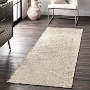 nuLOOM 2'6" x 8' Elfriede Jute & Cotton Hand Woven Area Rug, Natural, Solid Rustic Farmhouse Style, Weaved Design, Natural Fiber, For Bedroom, Living Room, Dining Room, Hallway, Office, Entryway