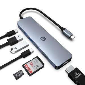 oditton USB C HUB, 7 in 1 Hub Adapter, HDMI Output, 100W Power Delivery, USB C 3.0, Dual USB 3.0 Ports, SD and Micro SD Card Reader, Ideal for Dell XPS/HP/Surface Laptops and Other Type C Devices