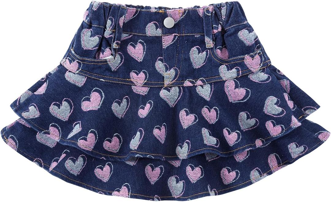 Flofallzique Girls Jean Skirts with Short Underneather Ruffle Toddler Denim Skorts 12Y
