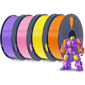 SUNLU 4KG 3D Printer Filament PLA Plus 1.75mm, SUNLU Neatly Wound PLA Filament 1.75mm PRO, PLA+ Filament for Most FDM 3D Printer, 1 kg Spool, 4 Packs, Orange+Yellow+Pink+Purple