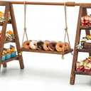 Wooden 3 Tier Swing Cupcake Stand with Serving Platter Foldable Ladder Stand Dessert Display Snack Fruit Cake Bread Centerpieces for Party, Birthday, Wedding, Baby Shower(Dark Walnut)