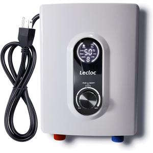 Mini Tankless Under Sink Instant Hot Water Heater Electric 3kW 120V Plug in, Enlarged LED Digital Display, Knob Control, Multi protective, IPX4, 30-55 Point of Use On Demand Water Heater, White