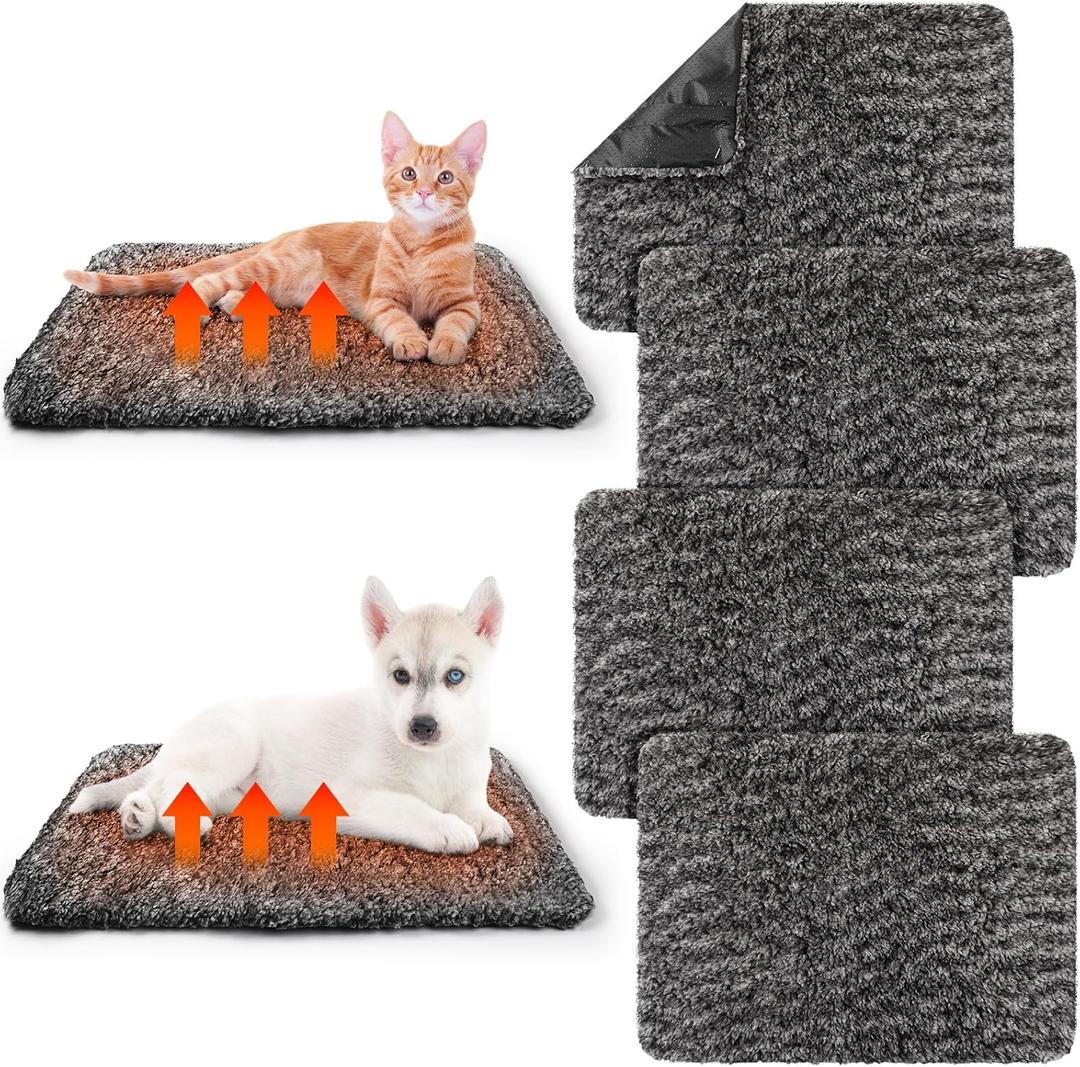 Drydiet 6 Pack Self Warming Cat Pads 19 x 28 Inch Self Heating Dog Cat Mats Extra Warm Thermal Pet Bed Washable Pet Crate Mat Blanket Removable Cover Non Slip for Indoor Outdoor (Grey)