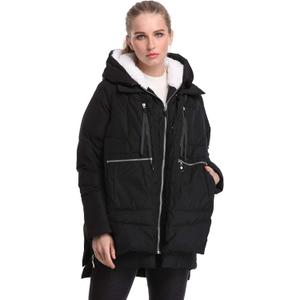 Women's Winter Thickened Down Jackets Long Down Coats Warm Parka with Hood (Medium, Black)