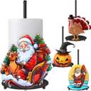 Nuogo 5 Pieces Christmas Paper Towel Holder Santa Claus Kitchen Decoration Christmas Sled Paper Towel Holder Metal Toilet Accessories for Xmas Bathroom Indoor Decorations