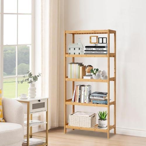 buenotoys Bamboo Corner Shelf, Storage Rack Organizer, Bamboo Shelves Stand for Bathroom Kitchen Living Room Balcony (5-Tier)