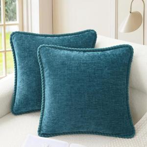 CaliTime Decorative Couch Throw Pillow Covers 18 X 18 Inches Pack of 2 Cozy Chenille Piping Edge Cushion Cases for Sofa Bed Living Room Home Ocean Blue CaliTime Decorative Couch Throw Pillow Covers 18 X 18 Inches Pack of 2 Cozy Chenille Piping Edge Cushion Cases for Sofa Bed Living Room Home Ocean Blue