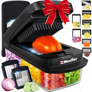 Mueller Pro-Series 10-in-1, 8 Blade Vegetable Chopper, Mandoline Slicer, Onion Mincer, Cutter, Dicer, Veggie Chopper with Container, Kitchen Essentials & Gadgets, House Warming Gifts New Home, Black