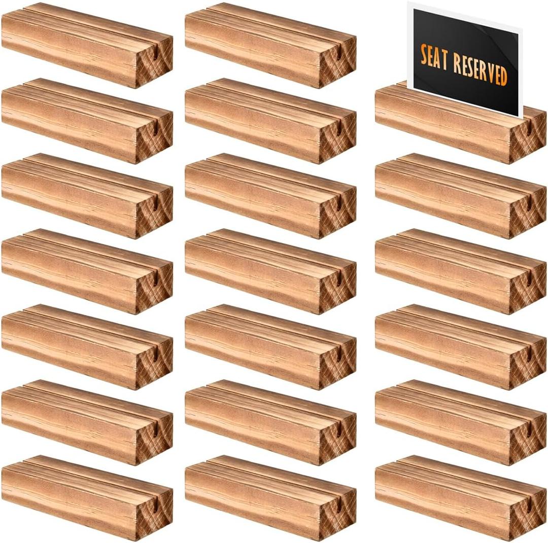 FOCCTS 20pcs Wood Place Card Holders, Wood Table Number Stands Wooden Acrylic Sign Holder Table Decor, Vintage Wooden Block Picture Holder for Price Photo Display Wedding Party Events Decoration