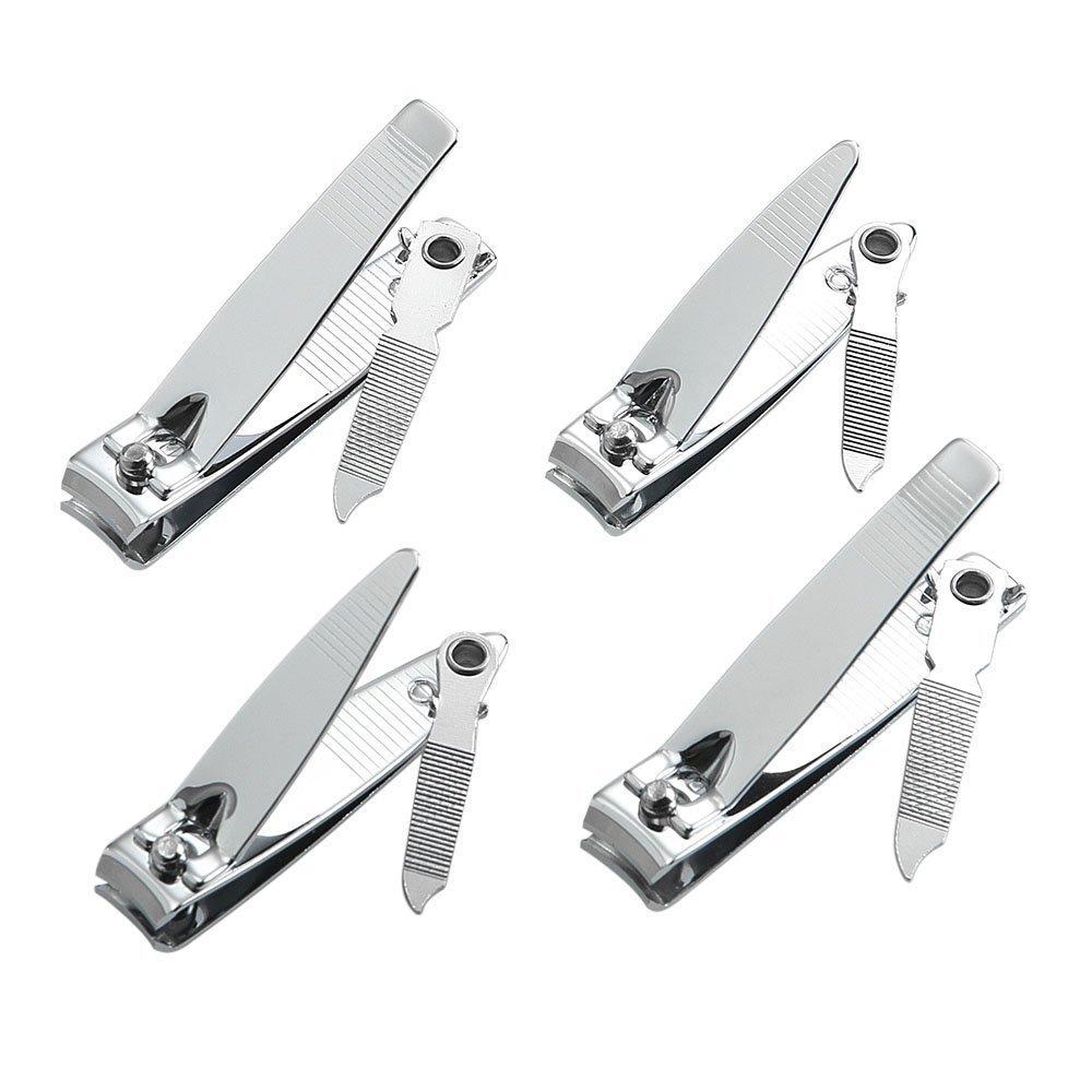 4 Pcs Nail Clippers for Fingernails and Tonenail by QLL - Swing Out Nail Cleaner/File - Sharpest Stainless Steel Clipper - Wide Easy Press Lever - Nail Cutter