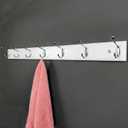 Wooden Wall Mounted Coat Rack 35 Inch, White with 7 Silver Hooks for Entryway, Hallway, Bedroom