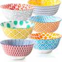 Ceramic Soup Bowls Set - 24 Oz Deep Cereal Bowl - 6 Inch Large Kitchen Dinner Bowl Eating Pasta Salad Dessert Noodle Rice Oatmeal - Microwave Dishwasher Safe - Set of 6 - Assorted Colors