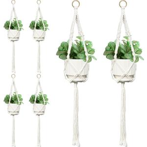 Wall Macrame Plant Hanger (White KS3, 35In 6Pack)