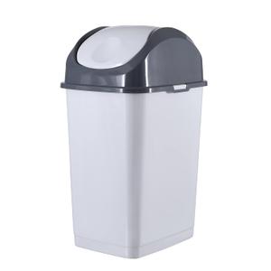 Superio Small 2.5 Gallon Plastic Trash Can with Swing Top Lid, Waste Bin for Under Desk, Office, Bedroom, Bathroom- 10 Qt, Beige/Brown (SmokeWhite/Grey)