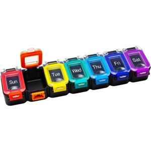 EZY DOSE Weekly (7-Day) Daily Pill Planner, Medicine Case, Vitamin Organizer Container, Waterproof Locking Compartments to Secure Prescription Medication and Prevent Accidental Spilling, Rainbow