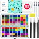 Caliart Watercolor Paint Set, 100 Colors Portable Travel Water Color Palette Kit with Detail Paint Brush, Art Supplies for Painting Coloring, Christmas Gifts for Artist Adult Teen Girls Boys Beginners