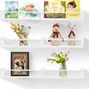 PHOENANCEE Nursery Shelves for Wall,Kids Bookshelves Set of 3,Floating Bookshelf Baby Book Toy Display Storage Organizer Decor with Wooden Beads Bar,Preassembled,Natural Pine Wood,32 Inch(White)