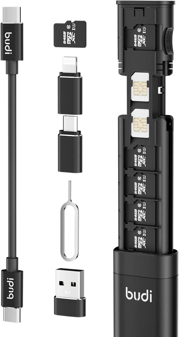 BUDI Multifunctional 9 in 1 Data Cable with USB Type-C Card Reader Micro SD Memory Card high-Speed Card Reader Adapter Suitable for Mobile Phone Cameras and Computers