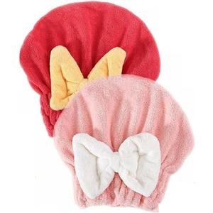 2 Pack Super Absorbent Hair Towel Wrap for Wet Hair, Super Absorbent & Quick-Drying, Thickened Soft Bow Tie Towels for Wet Hair (Red & Pink)