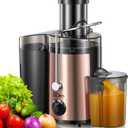 QCen Juicer Machine, 500W Centrifugal Juicer Extractor with Wide Mouth 3 Feed Chute for Fruit Vegetable, Easy to Clean, Stainless Steel, BPA-free (Rose Gold)