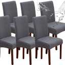 Genina Waterproof Chair Covers for Dining Room, Stretch Jacquard Dining Chair Slipcovers Removable Washable Chair Protector for Kitchen, Hotel, Restaurant (Leaves-Dark Gray, 6 PCS)