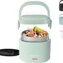 Nostalgia Portable 20-Ounce Electric Heated Lunch Box Travel Size 2.5 Cup Capacity for Soup, Chili, and Leftovers Leak Proof Silicone Sealed Lid, Foldable Carry Handle, Detachable Cord Sage