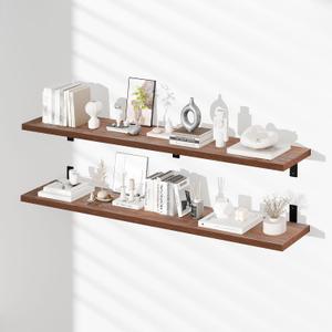 10x60 Inch Brown Floating Shelves for Wall,2-Pack Long Floating Bookshelf Wall Mounted Shelves,5ft Solid Wood Large Wall Shelf for Office (Brown)