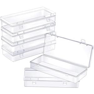 ZORRITA 6 Pack Small Plastic Storage Containers with Hinged Lids, Rectangle Clear Plastic Boxes for Beads, Jewelry, Game Pieces and Crafts Items (6.1 x 2.36 x 1.1 Inch)