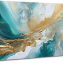 Extra Large Turquoise Wall Art Abstract Teal Wall Decor for Living Room Modern Marble Canvas Picture 30x60”, Watercolor Gold Fluid Texture Ink Painting Prints Poster Artwork Bedroom Decorations
