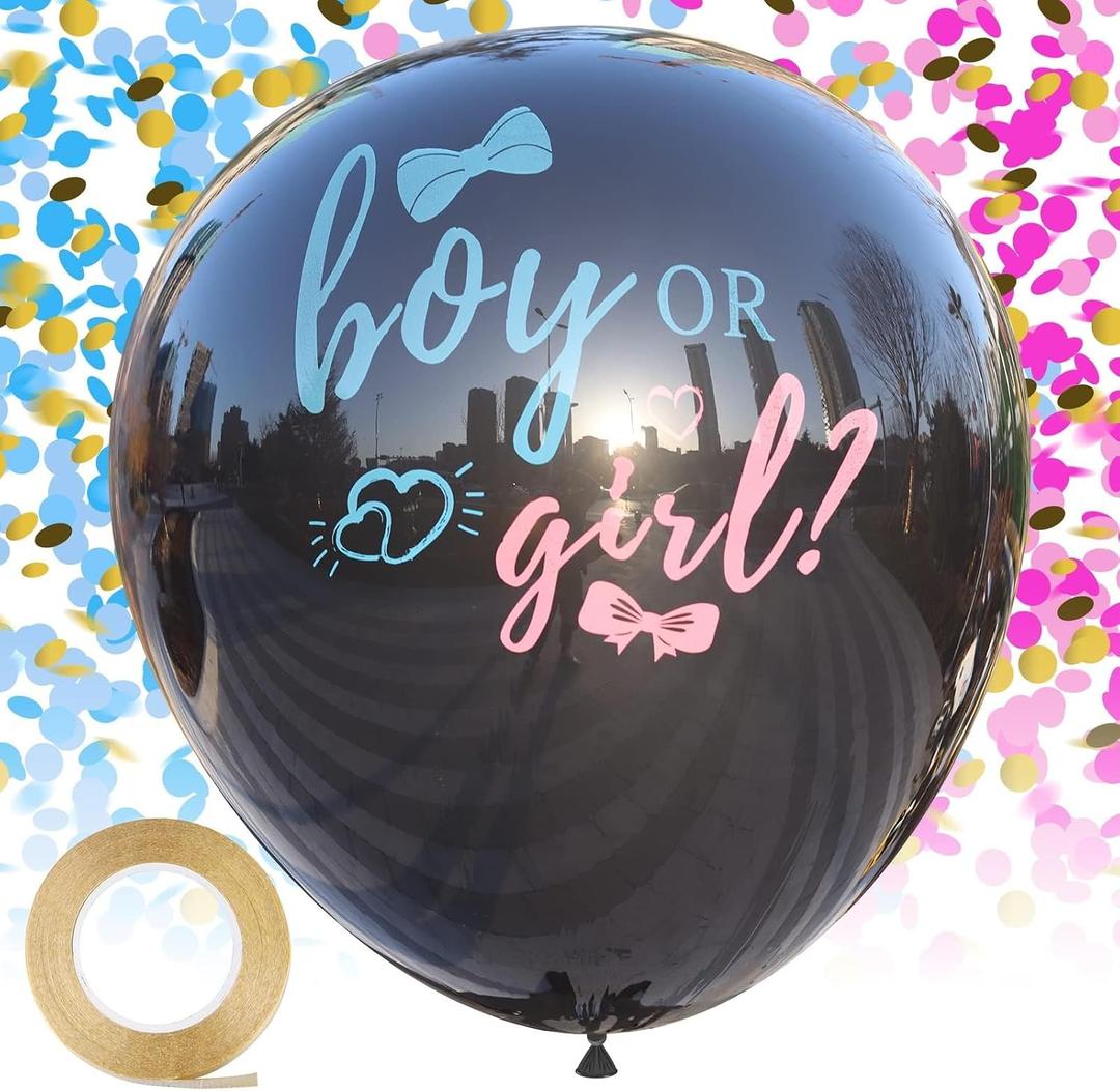 Disfore Thickened Gender Reveal Balloon - 2pcs Gender Reveal Confetti Balloons with Pink and Blue Confetti 36 Inch Black Gender Reveal Balloons Perfect for Taking Photos and Videos