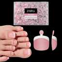 216pcs French Tip Press on Toenails Short SquareOPkssnails Pink Toe Nail Press On, Pre-Designed Soft Gel Toe Nail Tips, Soak off Acrylic Fake Toe Nail Extensions 12 Sizes