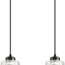 Modern Black Farmhouse Pendant Light with Glass Shade,Industrial Pendant Lighting, Adjustable Hanging Light Fixtures, Farmhouse Pendant Lighting (2 PACK)