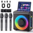 Karaoke Machine with 3 Wireless Rechargeable Microphones: Portable Bluetooth Speaker for Adults & Kids - PA System with Lights Supports TWS/TF Card/USB/AUX for Home Party