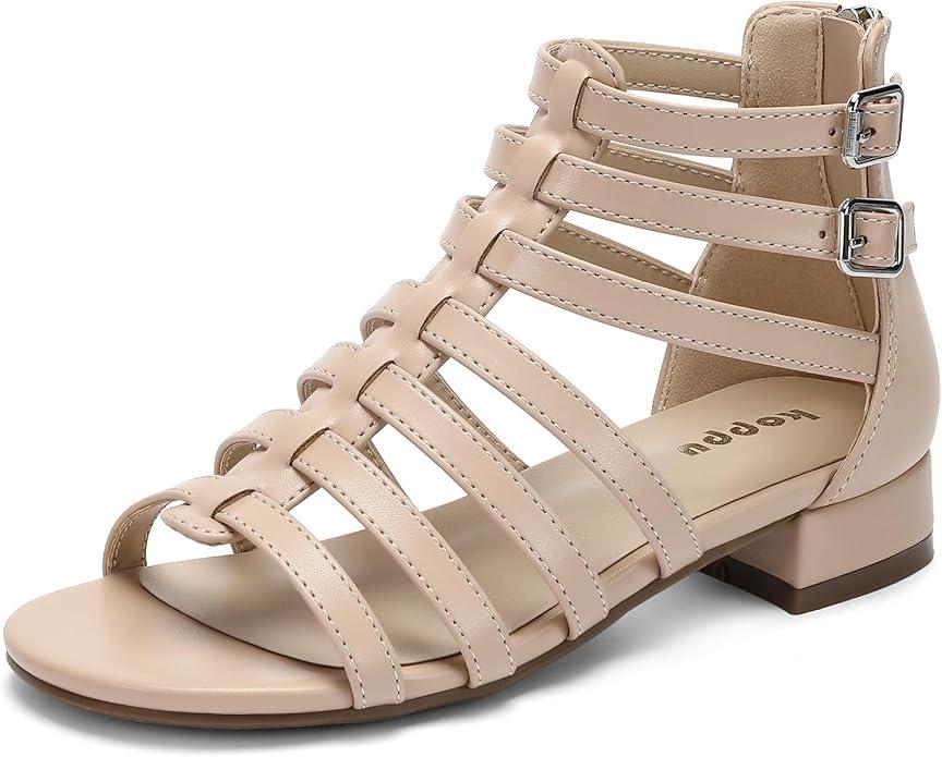 koppu Girls Dress Shoes Sandals Chunky Low Heels Ankle Strap Flower Girl Wedding Party Shoes Nude Big Kid 3, Big Kid 3 