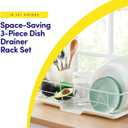 Sweet Home Collection Space-Saving 3-Piece Dish Drainer Rack Set: Efficient Kitchen Organizer for Quick Drying and Storage - Includes Cutlery Holder and Drainboard - Maximize Countertop Space, Ivory
