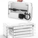Novabright 5 Pack Clear Plastic File Boxes with Handle Portable Project Case Paper Storage Bin with Lid Transparent Stackable Container Document Magazine Protector for A4 Paper Photo Craft Scrapbook